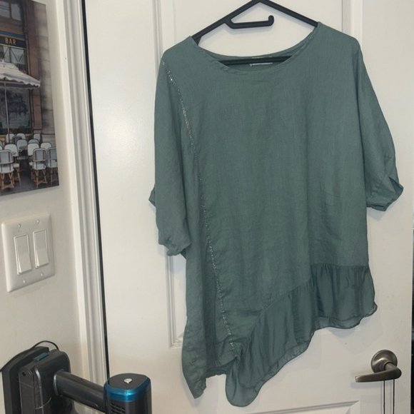 Teal Green Made in Italy 100% Linen Women’s Blouse 🇮🇹 - Picture 6 of 7